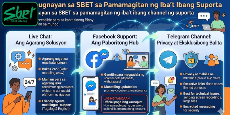 Makipag ugnayan sa SBET sa pamamagitan ng iba't ibang channel ng suporta